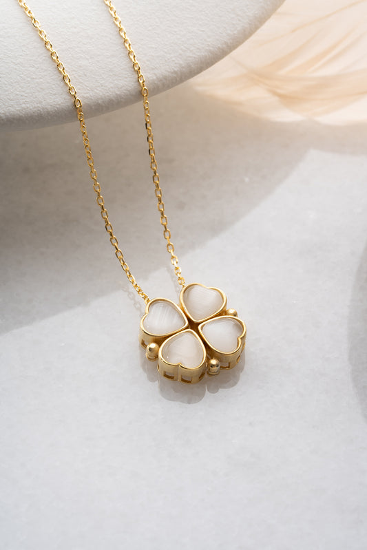Klaver Ketting met Witte Steen | 925 Zilver