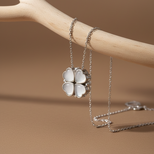Klaver Ketting met Witte Steen | 925 Zilver