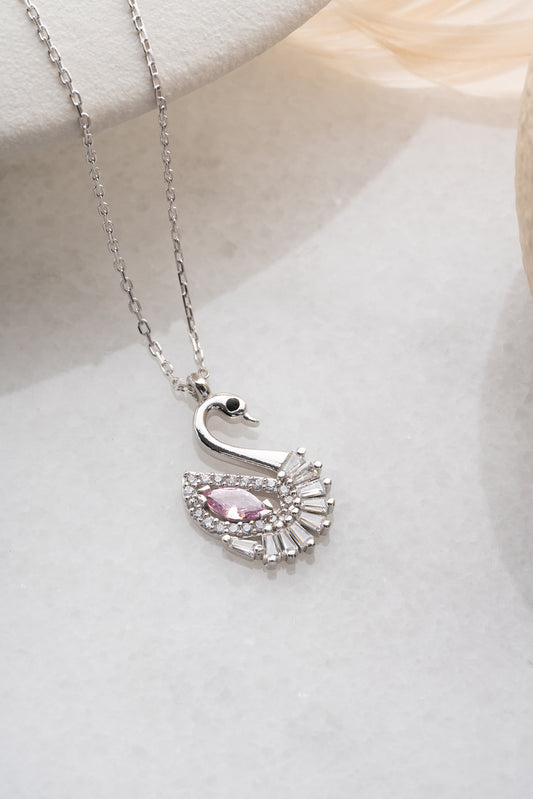 Zwaan Ketting met Roze Zirkonia | 925 Zilver