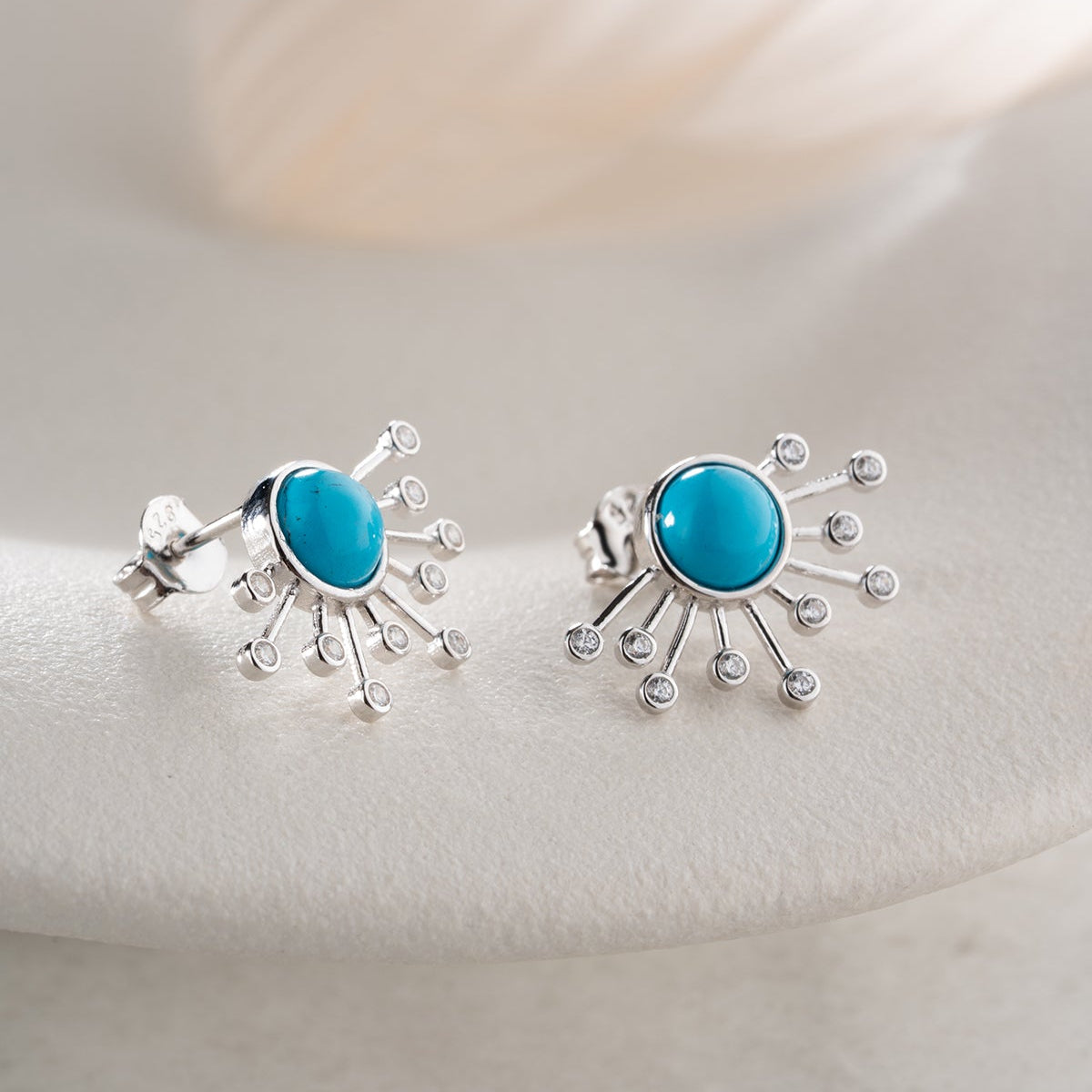 Turquoise oorbellen van 925 sterling zilver met witte zirkonia