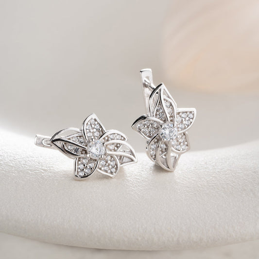 Bloem Oorbellen met Zirkonia | 925 Zilver