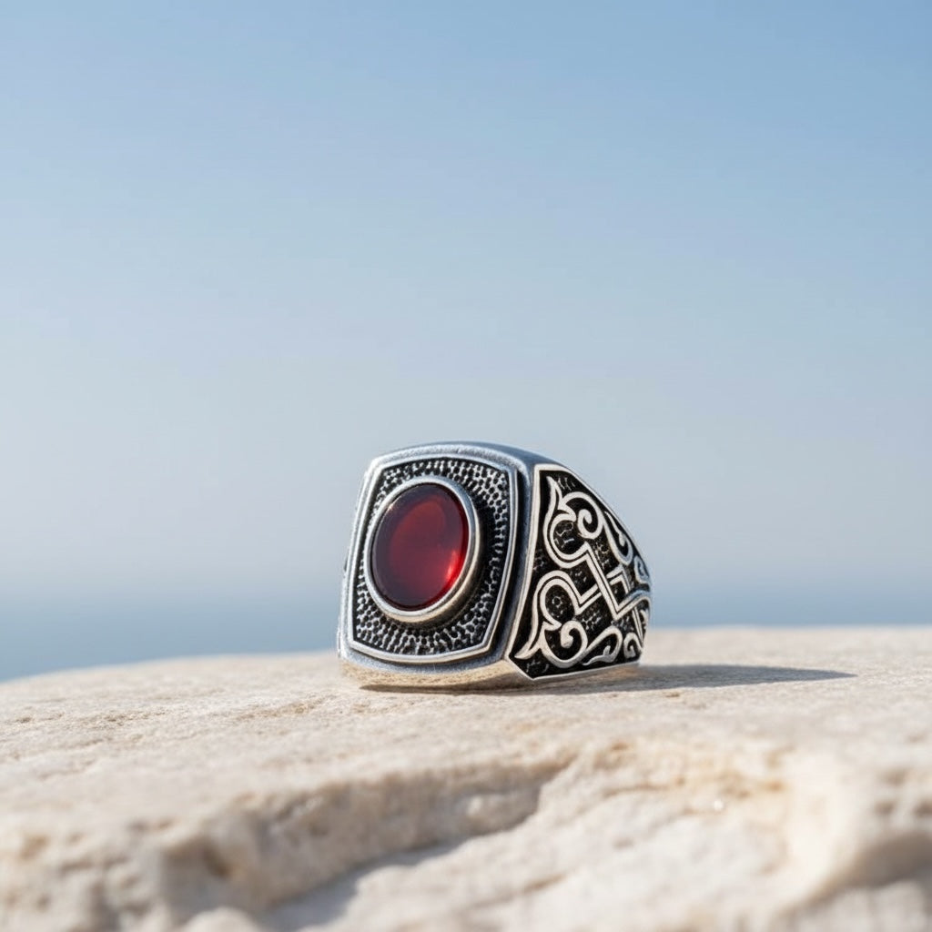 Silbermännerring mit Achatstein