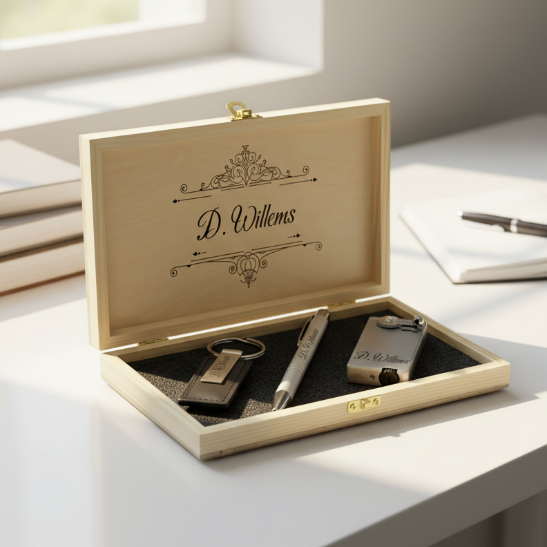 Luxe Cadeauset met Persoonlijke Aansteker, Pen & Sleutelhanger
