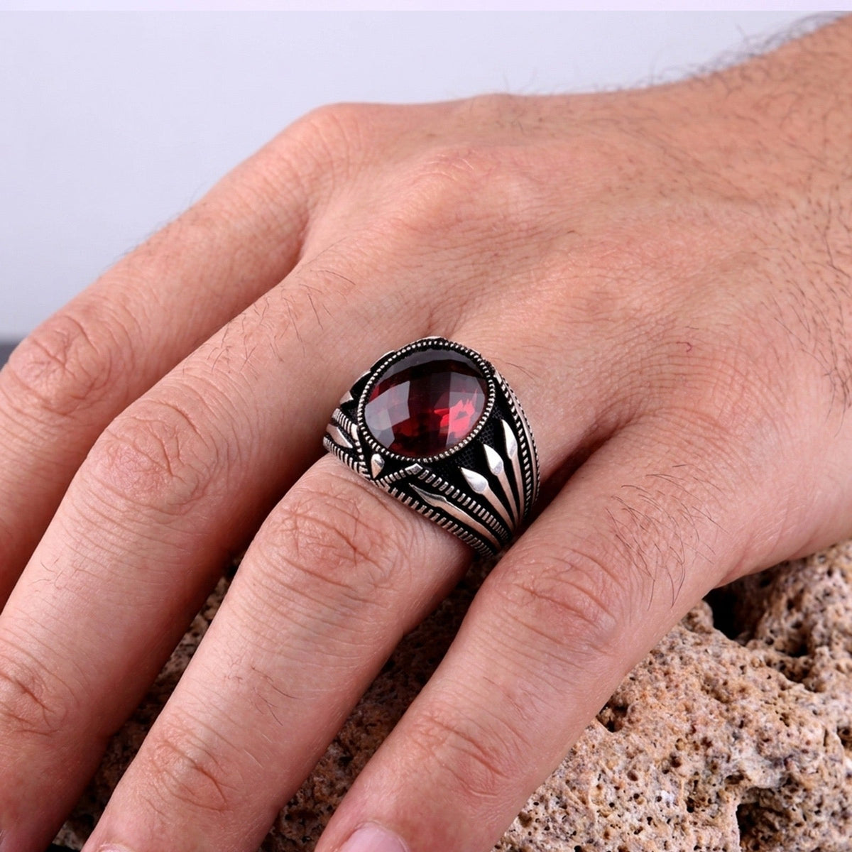 Rode Zirkonia Herenring | 925 Zilver