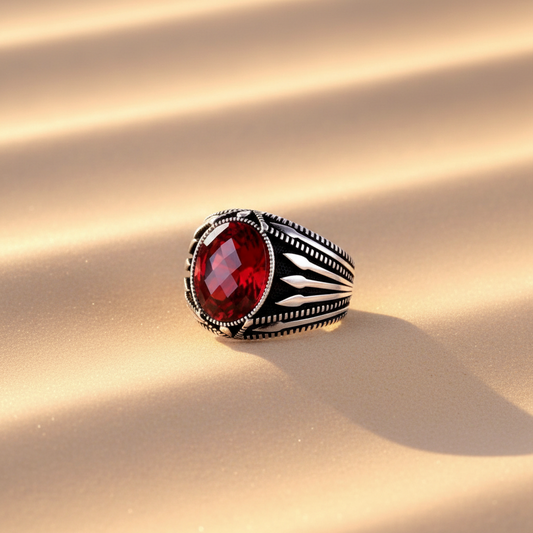 Rode Zirkonia Herenring | 925 Zilver
