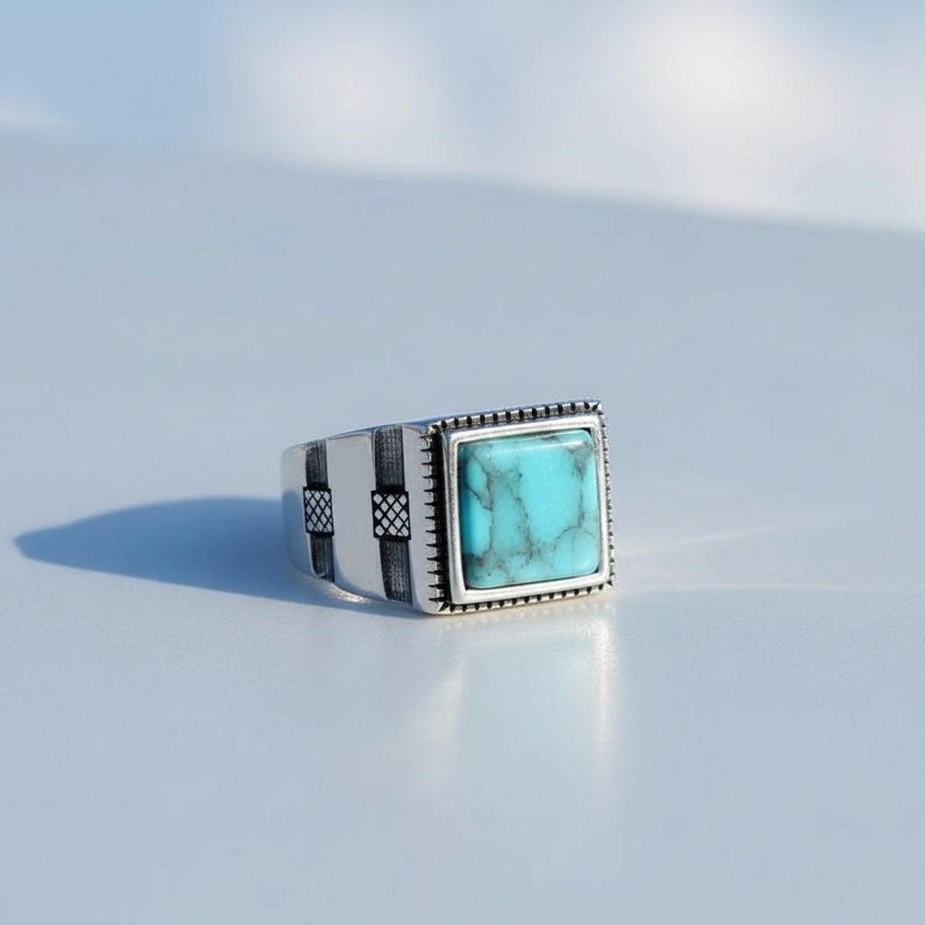 925 Sterling Silber Herrenring mit türkisfarbenem Stein