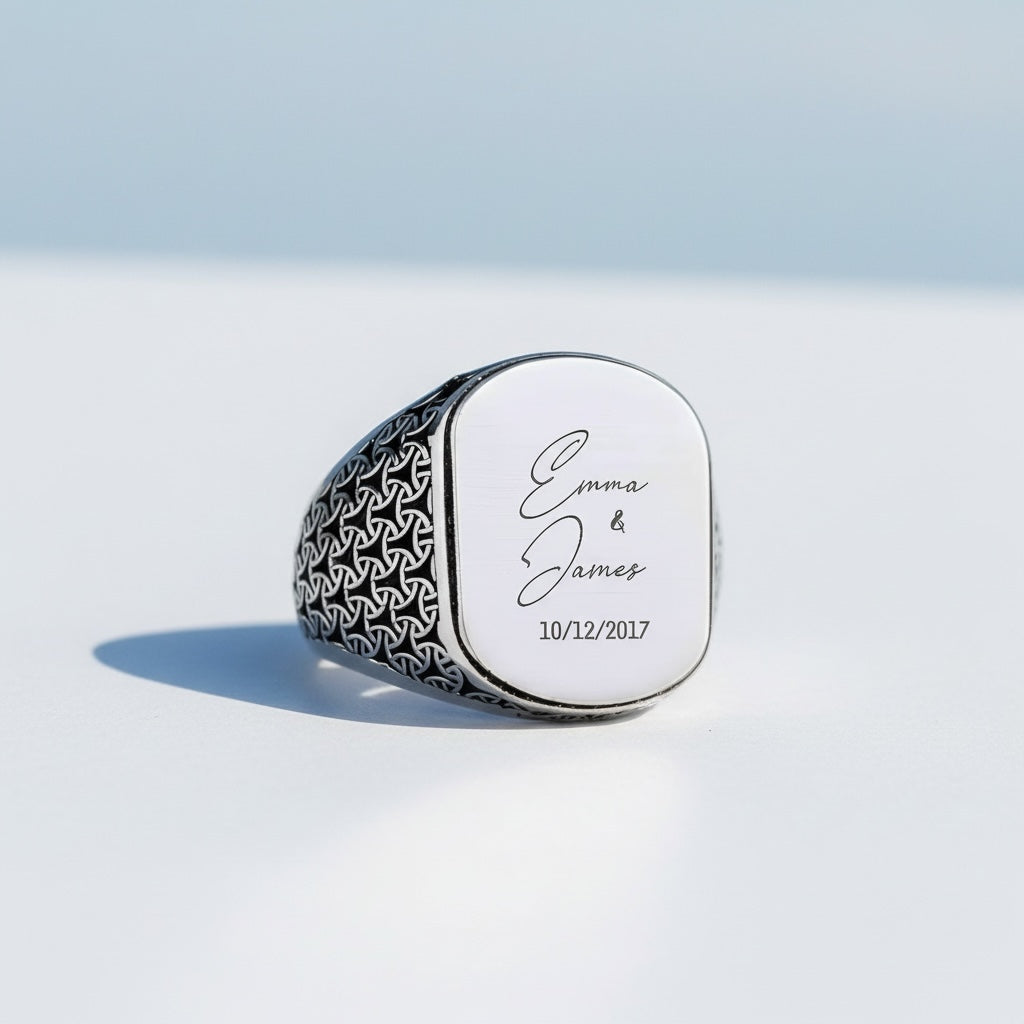 925 Sterling Silver Herrenring mit eigenem Namensgravur -2