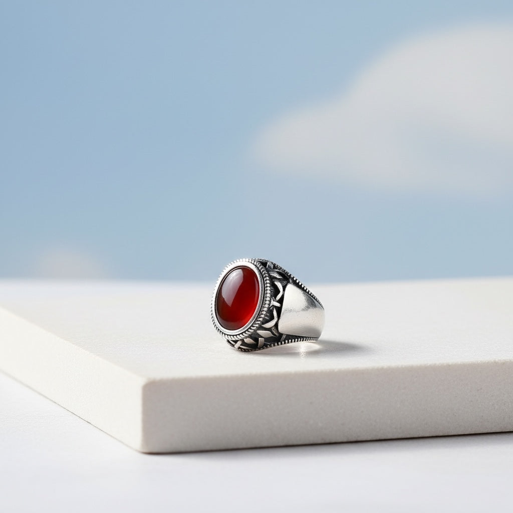 Silbermännerring mit Achatstein