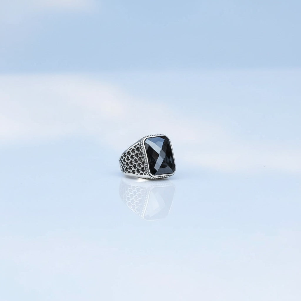 925 Silver Men's Ring With Black Stone LMR295