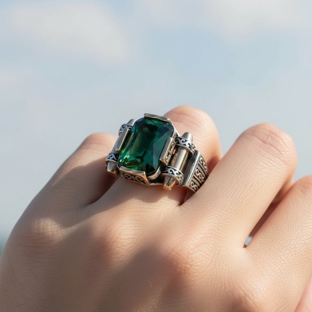 Herenring met Groene Zirkonia – 925 Sterling Zilver