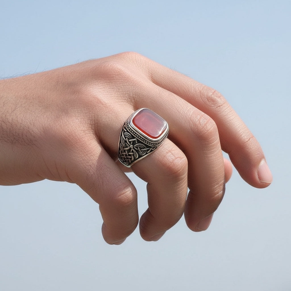 Silbermännerring mit Achatstein