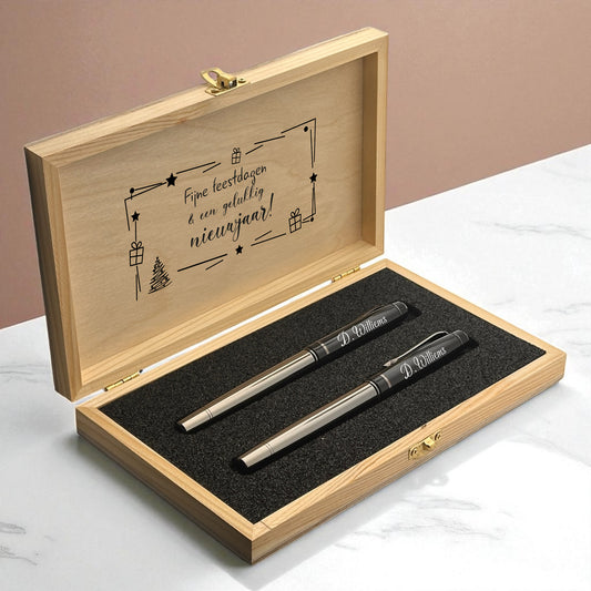 Luxury Pen Set with Name Engraving – in Wooden Gift Box