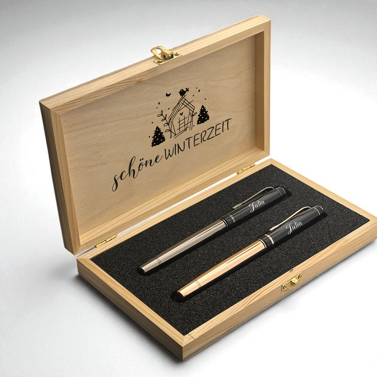 Gepersonaliseerd Kerstcadeau Pen Set – met Naam in Luxe Houten Doos