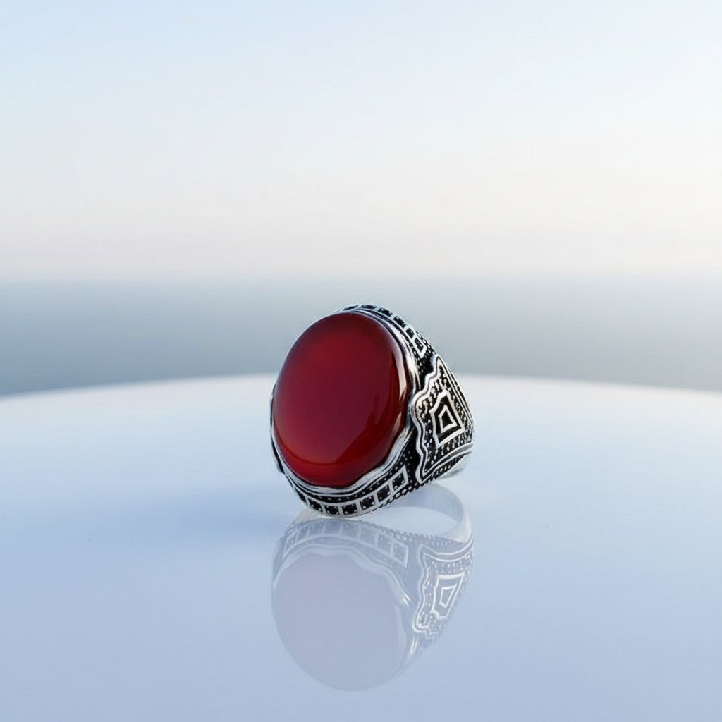 Silver Men's Ring With Agate Stone