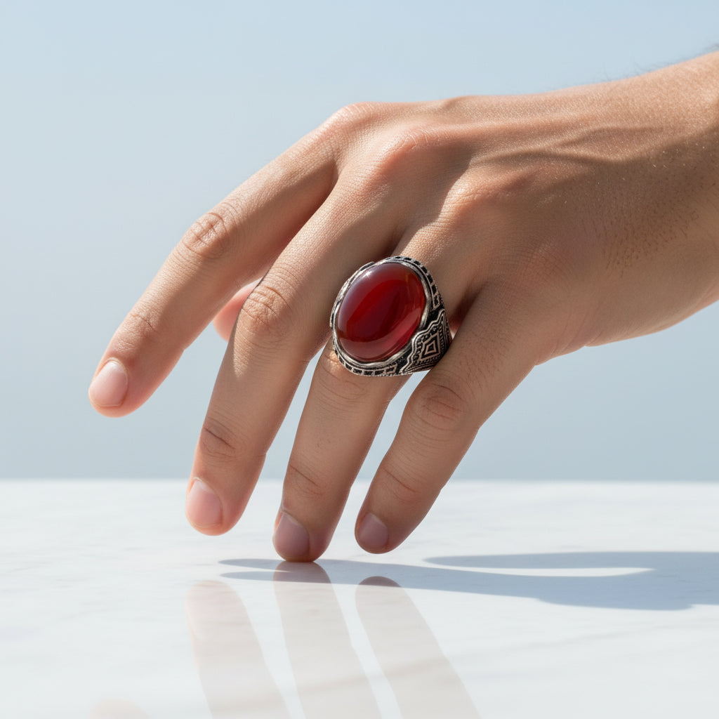 Silver Men's Ring With Agate Stone