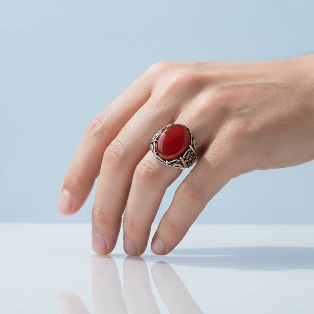 Silver Men's Ring With Agate Stone