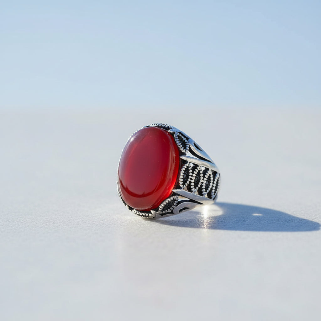 Silver Men's Ring With Agate Stone