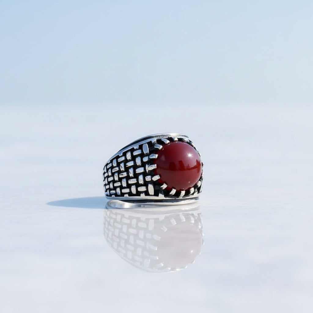 Silver Men's Ring With Agate Stone