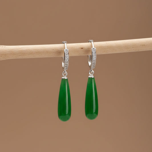 Groene Druppel Creolen met Steentjes | 925 Zilver