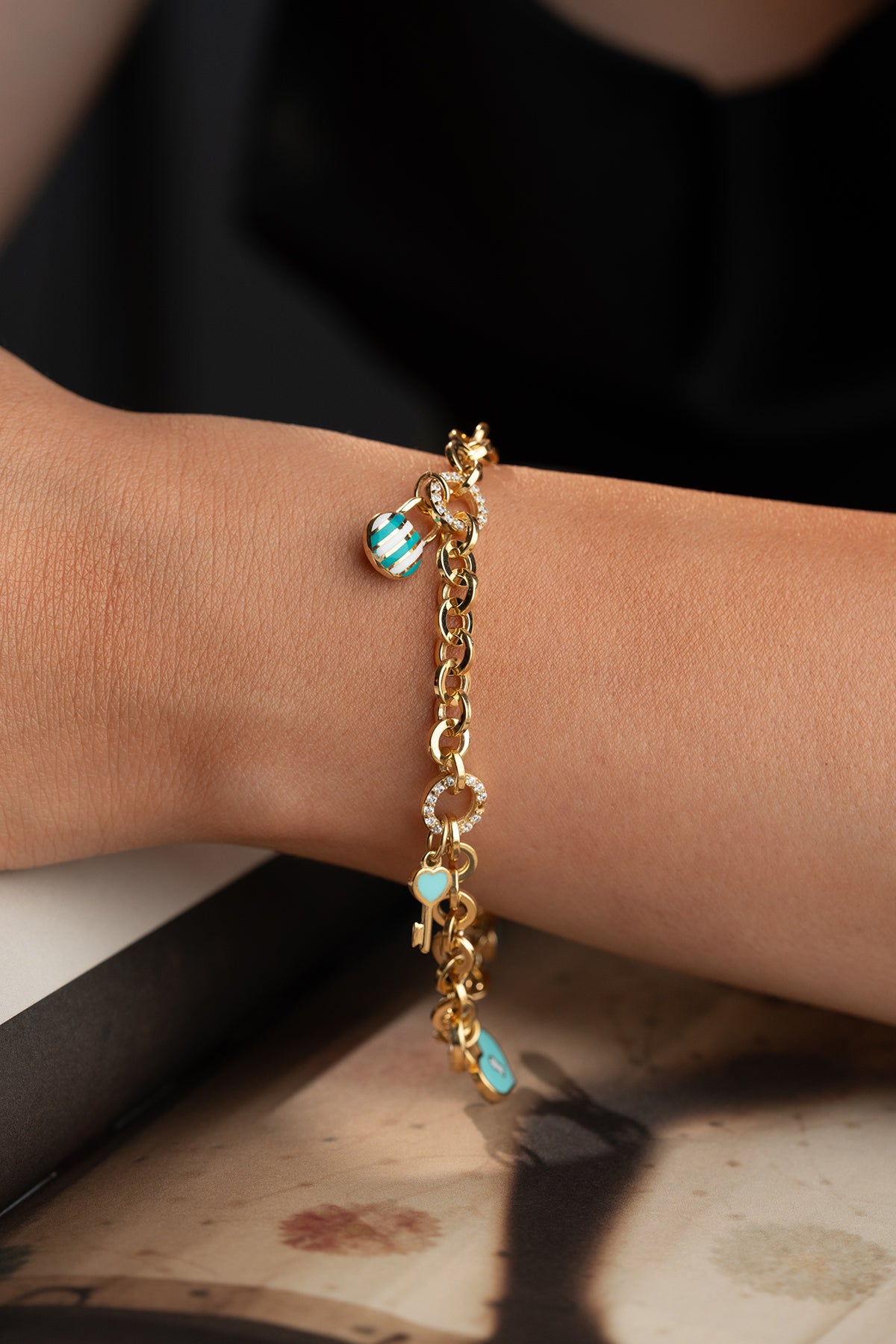 Charm Armband met Hart, Sleutel en Nazar | 925 Zilver