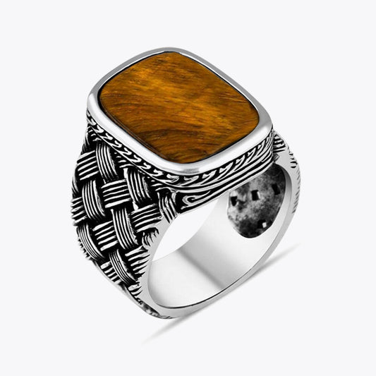 925 Silver Mens Ring With Tiger Eye Stone ORTBL105