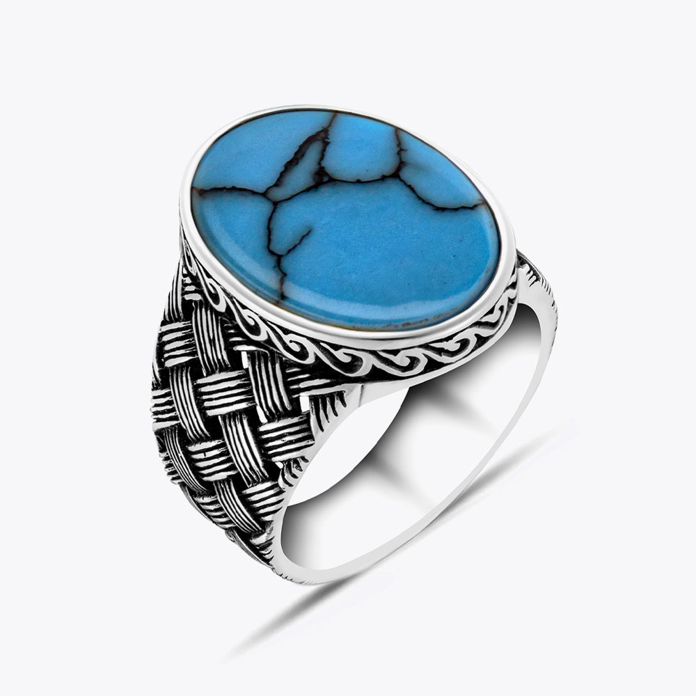 925 Zilveren Heren Ring Met Turquoise Steen ORTBL113
