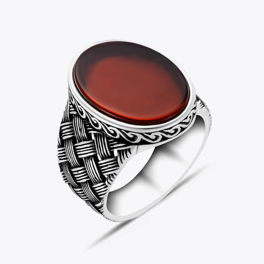 925 Zilveren Heren Ring Met Rode Agaat Steen ORTBL115