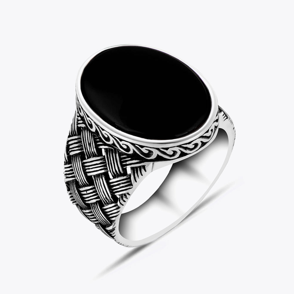 925 Zilveren Heren Ring Met Onyx Steen ORTBL116
