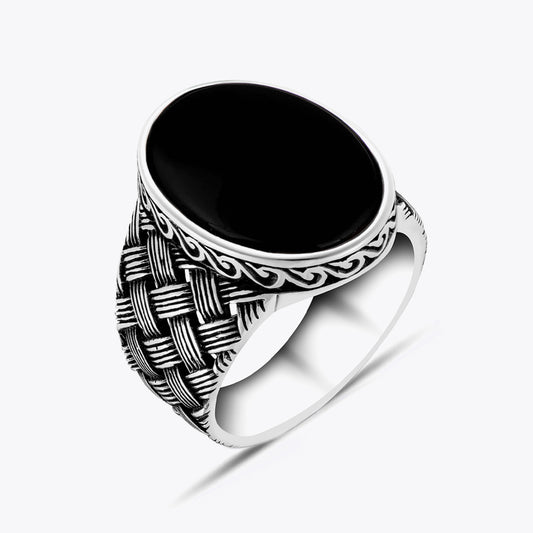 925 Zilveren Heren Ring Met Onyx Steen ORTBL116