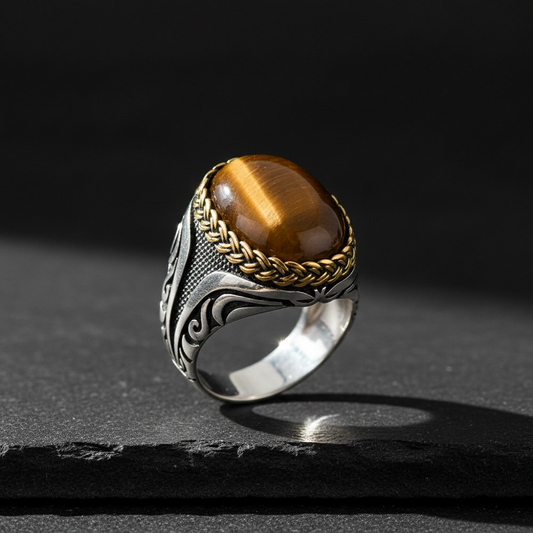 Herrenring mit Tigerauge-Stein