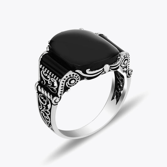 925 Silver Men's Ring With Onyx Stone ORTBL176