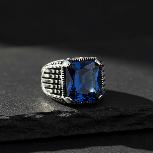 Silberner Herrenring mit blauem Stein