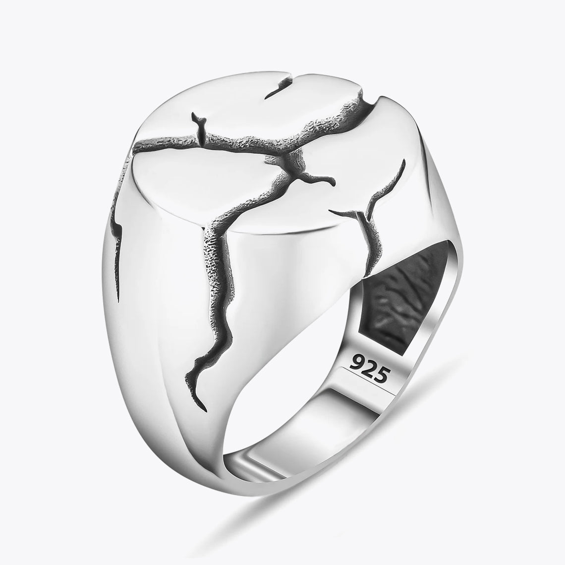 Zilveren Herenring met Gebarsten Motief - 925 Sterling Zilver