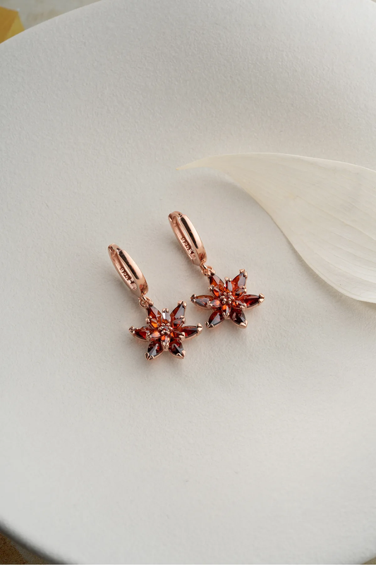 925 Zilveren Roségouden Garnet Oorbellen