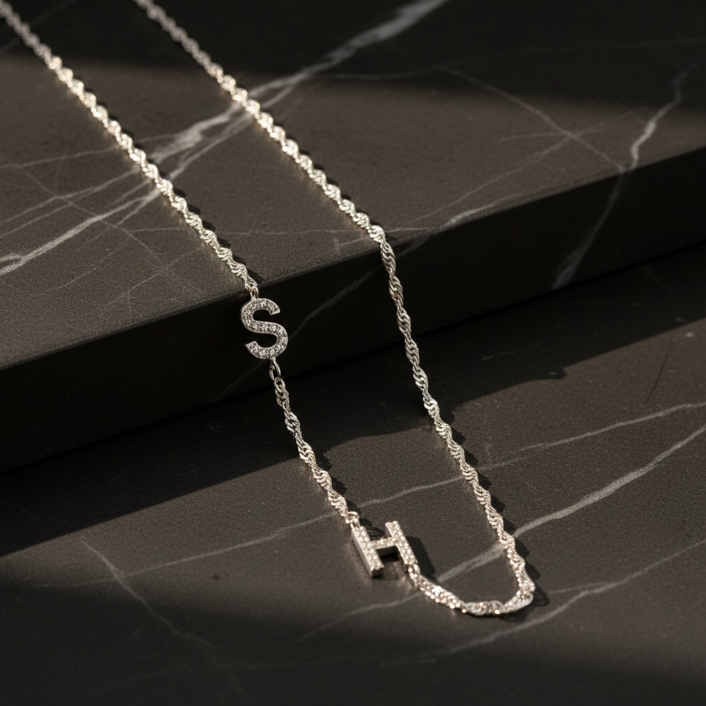 Gepersonaliseerde Dubbele Letter Ketting – 925 Zilver