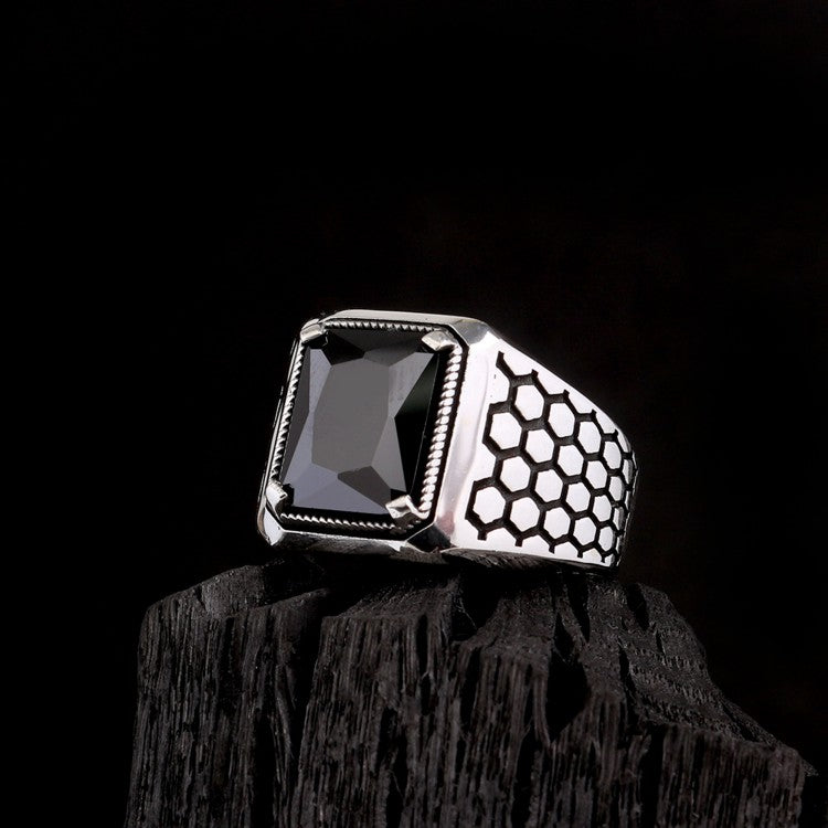 925 Sterling Silver Ring with Black Zirconia Stone