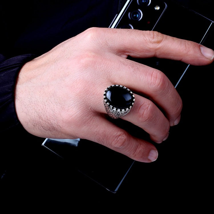 Silver men's ring with Onyx