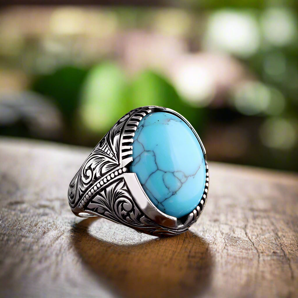 925 Sterling Zilveren Herenring met Turquoise Steen