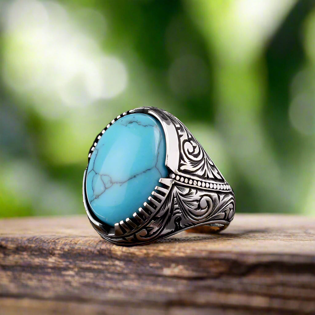 925 Sterling Zilveren Herenring met Turquoise Steen