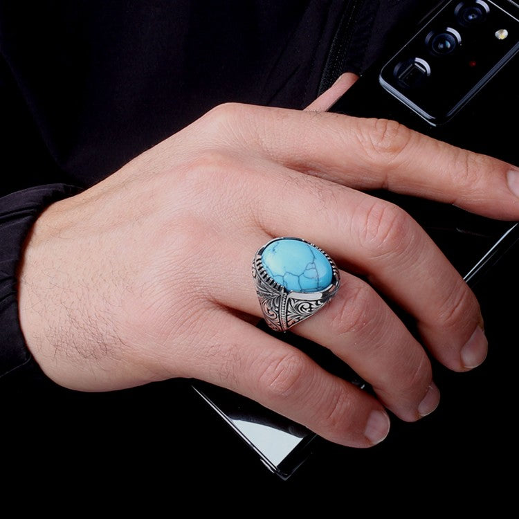 925 Sterling silver men's ring with turquoise stone