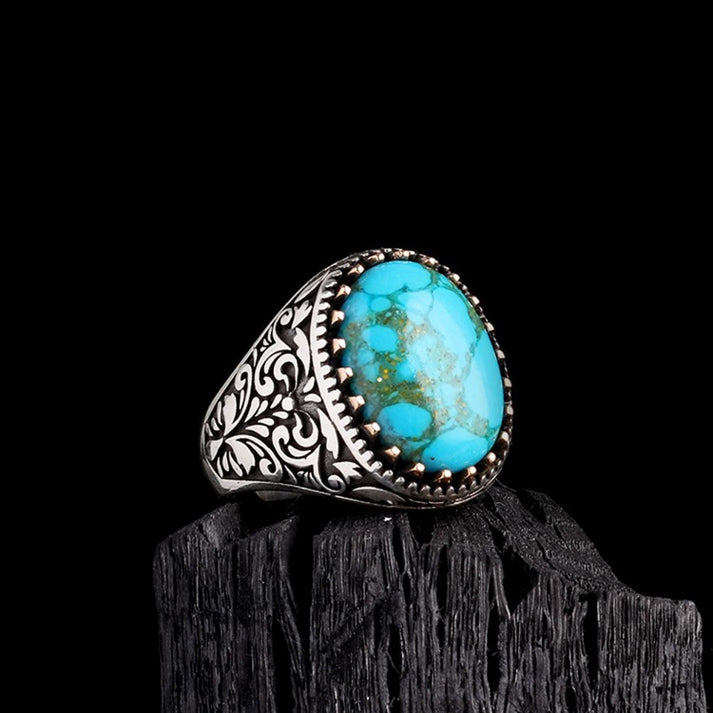 925 Sterling Zilveren Herenring met Turquoise Steen