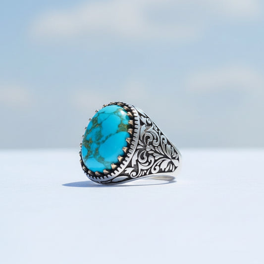 925 Sterling Silber Herrenring mit türkisfarbenem Stein