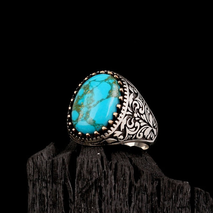 925 Sterling Zilveren Herenring met Turquoise Steen