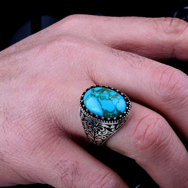 925 Sterling silver men's ring with turquoise stone