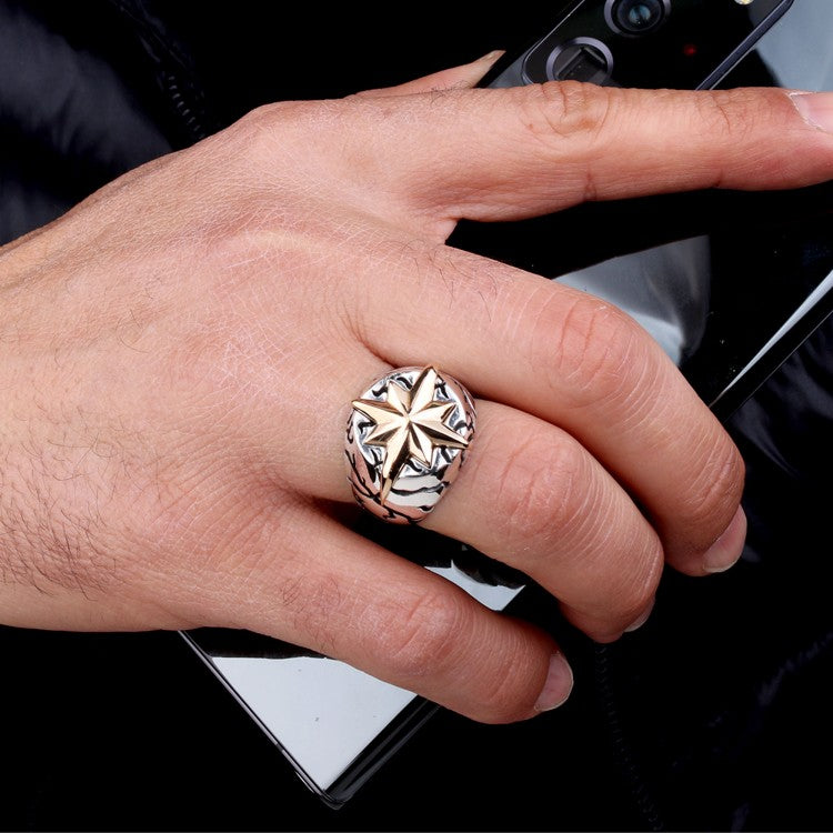 Herenring met Kompasster van 925 Sterling Zilver