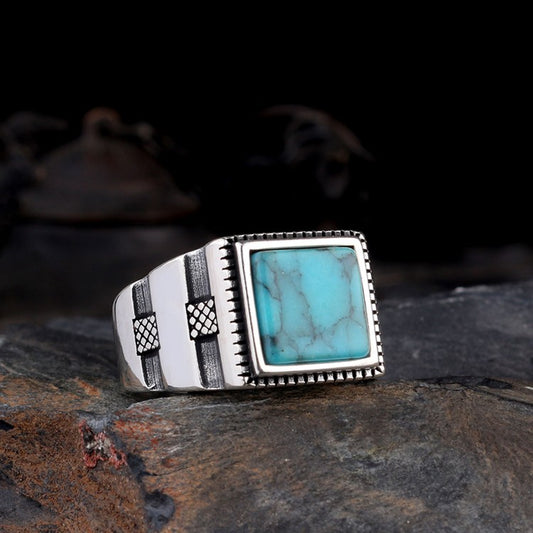 925 Sterling Zilveren Herenring met Turquoise Steen