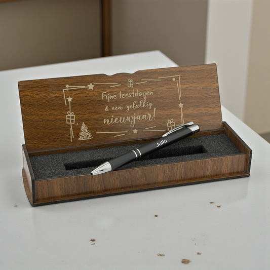Personalized Black Ballpoint Pen with Name – Wooden Christmas Gift Box
