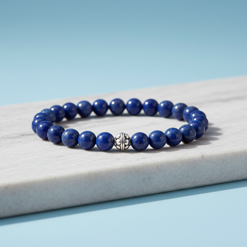 Kralen Armband Lapis Lazuli met zilver EDB15011