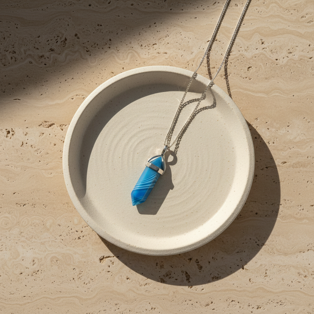 Blauwe agaat hanger met ketting