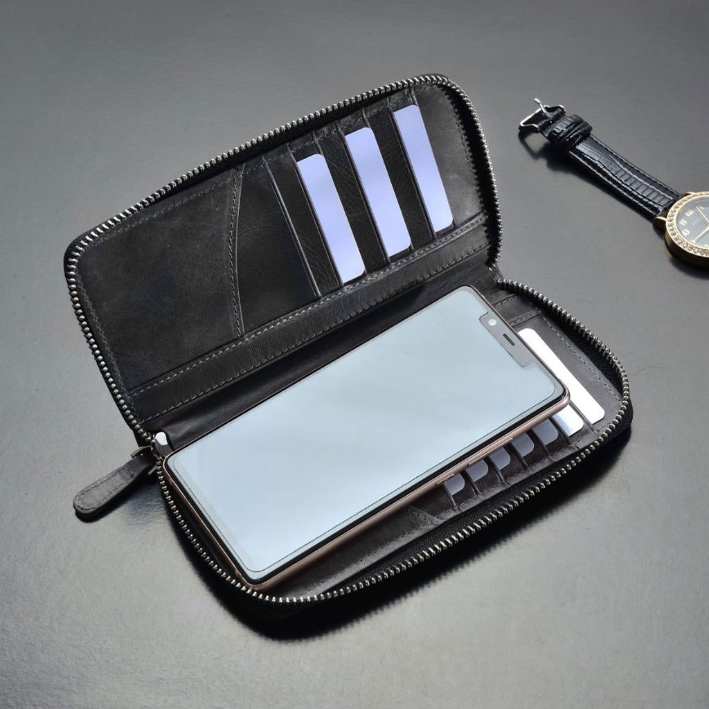 Grijze Leren Smartphone Portemonnee met 16 vakjes BLW3016-G